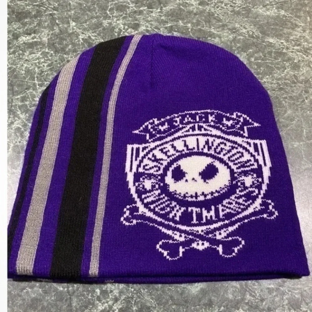 Disney Jack Skellington Night Before Christmas Beanie Hat Skull Purple White